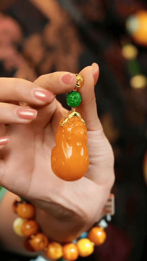 【闪购商品】琥珀裸石18K金镶嵌吊坠 125066