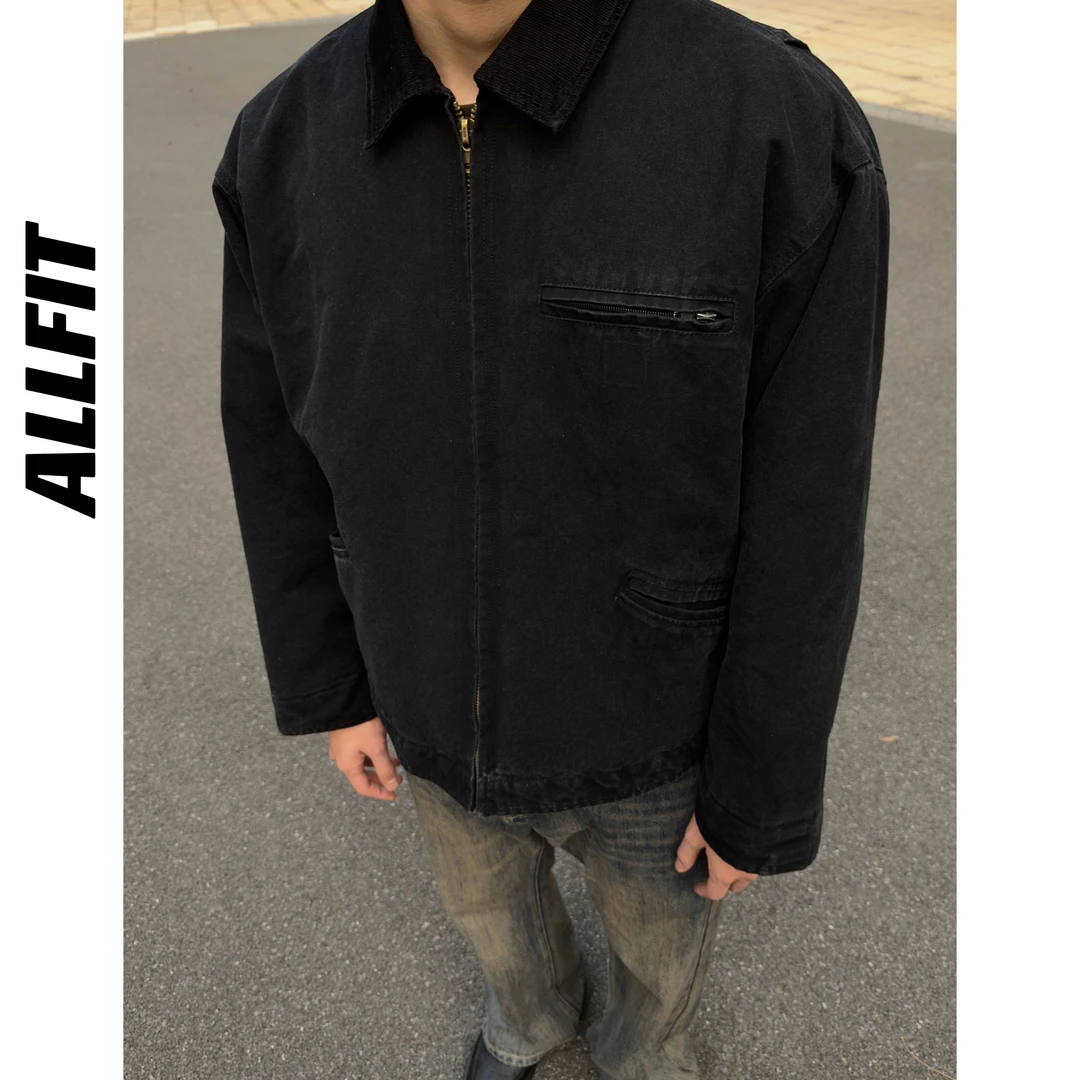 Cleanfit 短宽版型 底特律夹棉外套夹克水洗黑色秋冬通勤百搭棉服