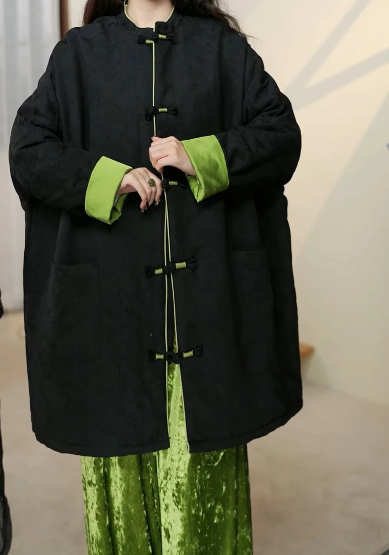 月畔湾【颂江雪】冬季新中式盘扣棉服国风禅意显瘦棉袄加棉棉袄外套