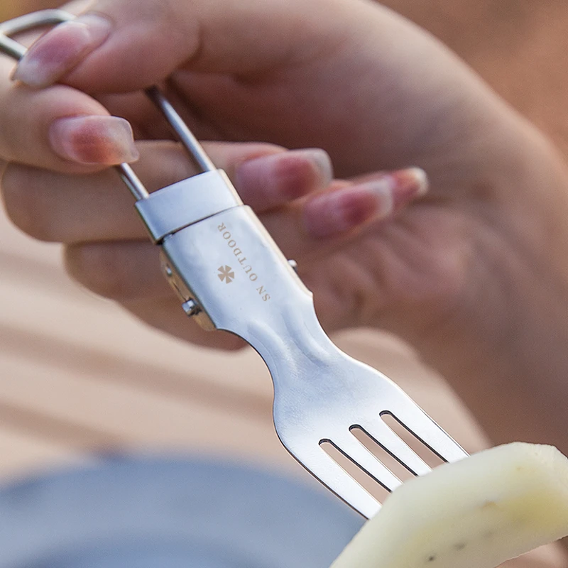 304不锈钢可折叠便携式户外刀叉筷三件套露营野餐多功能餐具套装