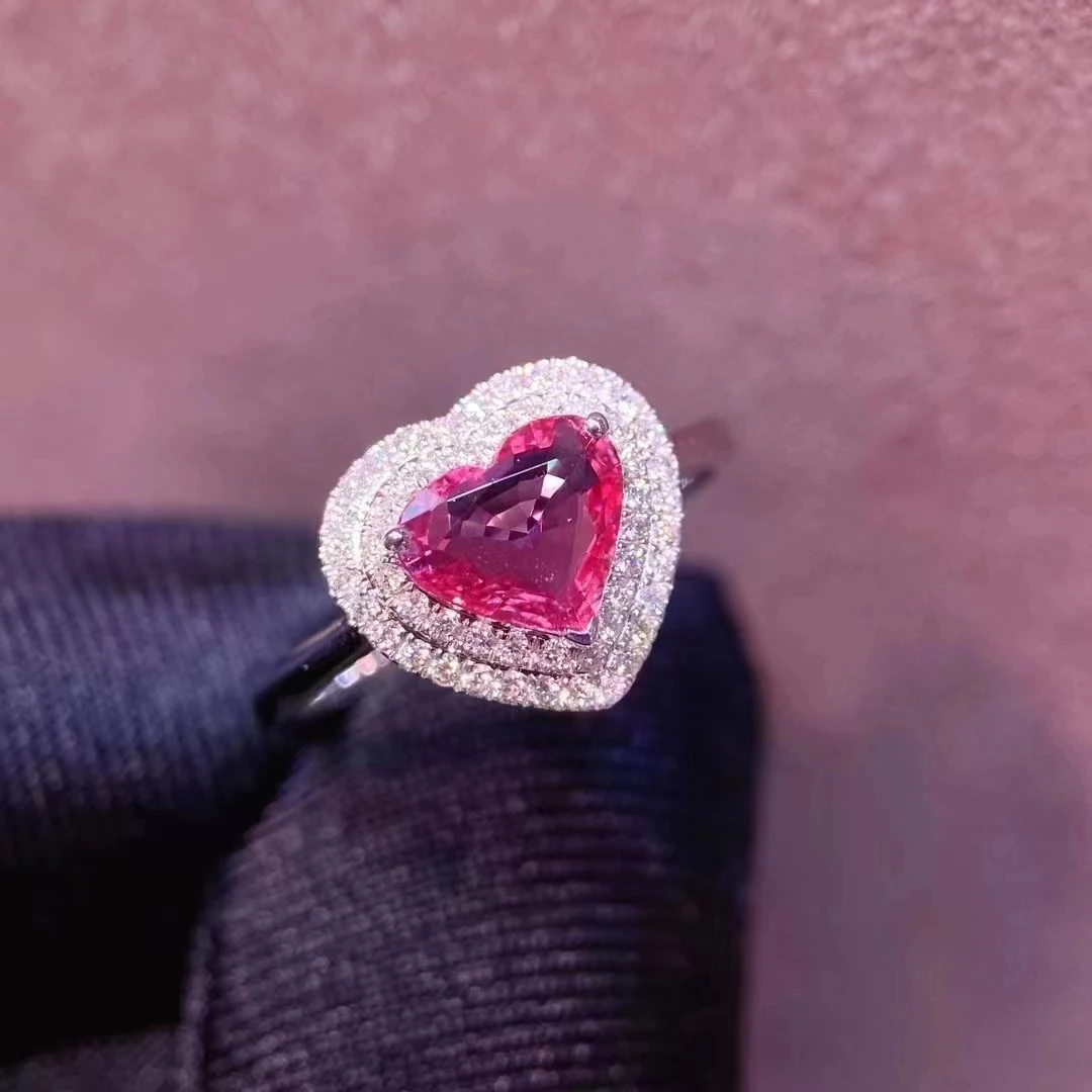 天然帕帕拉恰戒指！18k真金真钻镶嵌！主石：1.11ct；主石尺寸；7*8