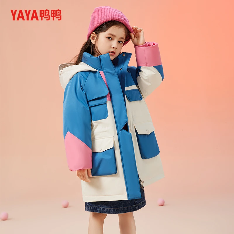 YAYA/鸭鸭YE3B800833E女童中长款羽绒服连帽时尚加厚保暖秋冬季