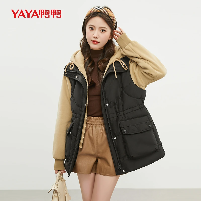 YAYA/鸭鸭【YE3B603855L】韩版拼接防寒保暖气质时尚休闲羽绒外套