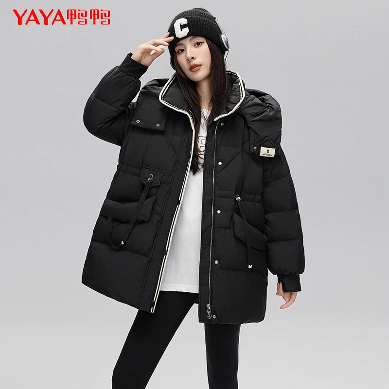 YAYA/鸭鸭【YE3B608773W】气质时尚有型冬季休闲显瘦中长款羽绒服