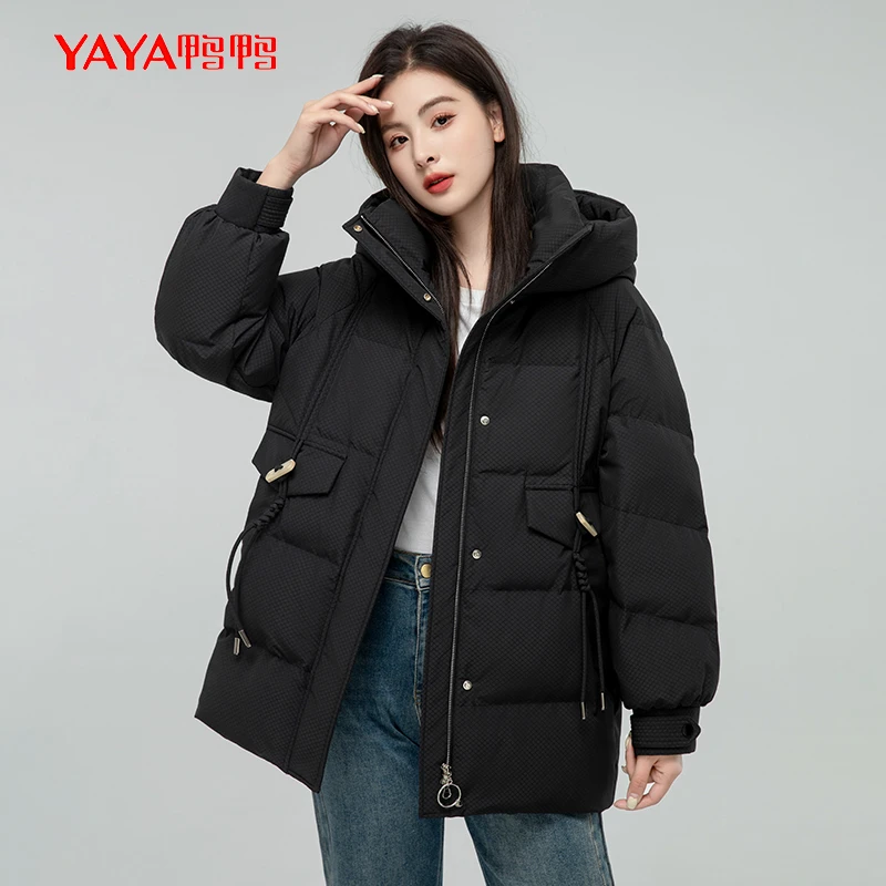 YAYA/鸭鸭【YE3B606505D】冬季休闲百搭女士防风气质连帽短款羽绒服