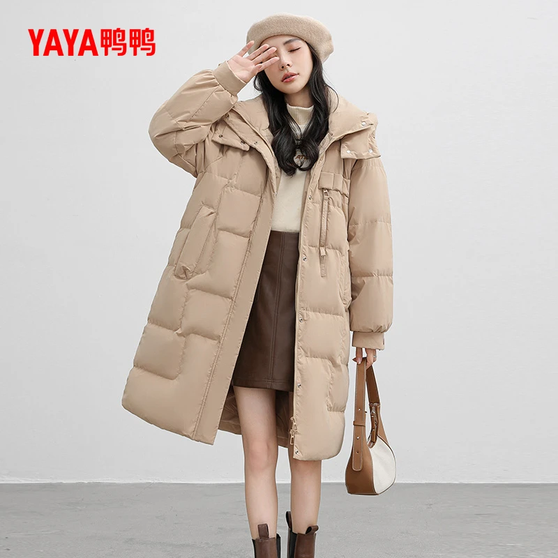 YAYA/鸭鸭【YE3B604602H】户外时尚长款立领连帽保暖休闲长款羽绒服
