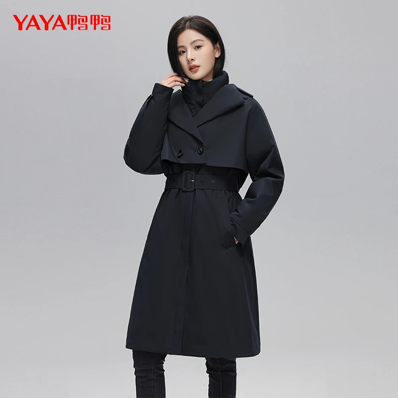 YAYA/鸭鸭【YE3B605093C】气质秋冬收腰时尚派克立领休闲长款两件套