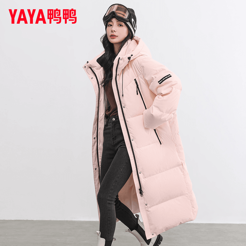 YAYA/鸭鸭 【YE3B605361E】 御寒韩版时尚宽松中长连帽保暖羽绒外套