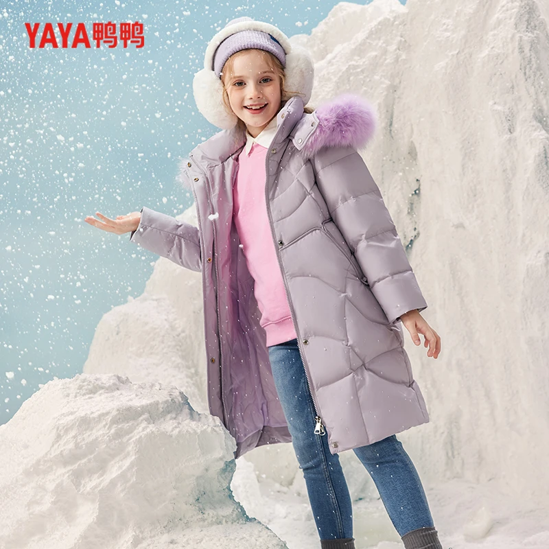 YAYA/鸭鸭YE3B814893E女童中长款羽绒服连帽时尚加厚保暖秋冬季