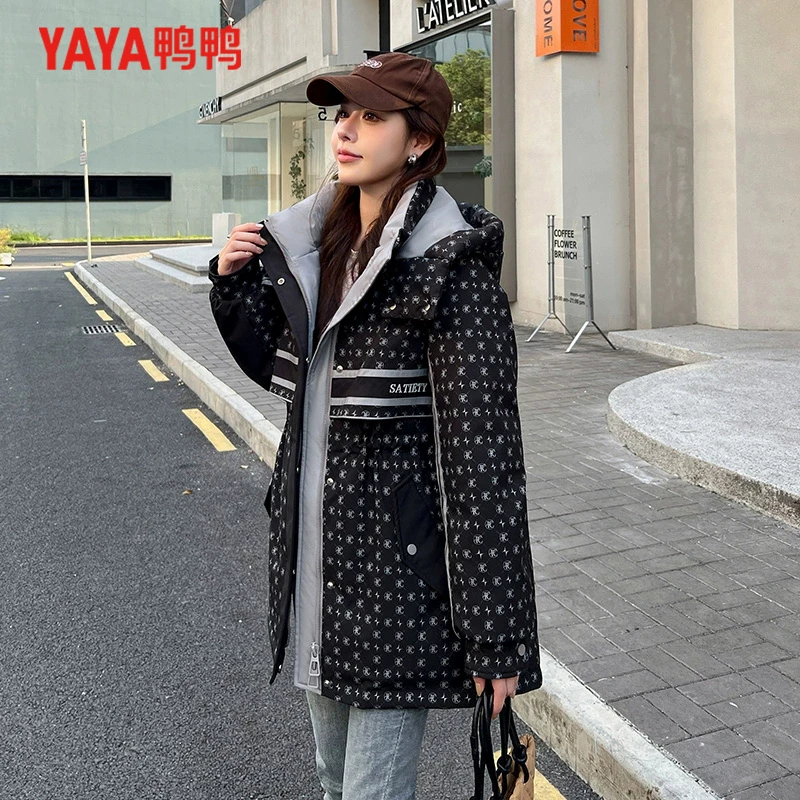 YAYA/鸭鸭派克服中长款羽绒服女冬季新款加厚保暖外套YE4B615163W