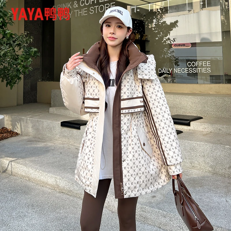 YAYA/鸭鸭派克服中长款羽绒服女冬季新款加厚保暖外套YE4B615163W