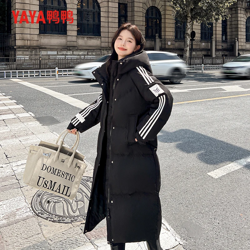 YAYA/鸭鸭情侣韩版时尚加厚百搭休闲过膝长款羽绒服YE4B005063W
