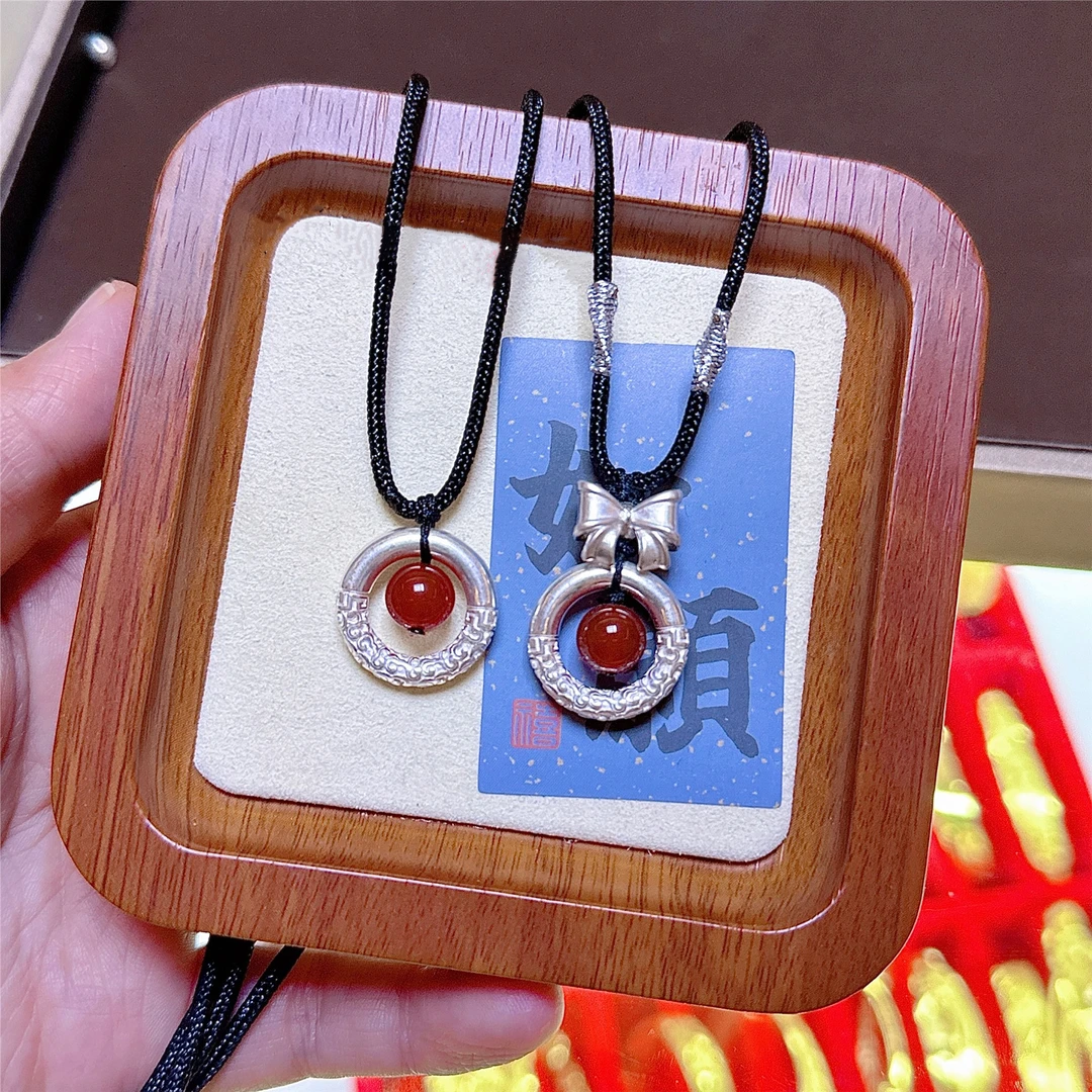 吊坠足银 纯银999相思豆平安扣实心吊坠2024龙年新款男女项链编绳