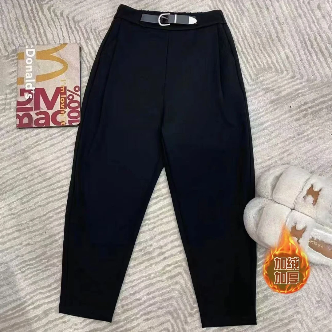 秋冬款加绒休闲裤女士显瘦百搭加厚黑色长裤