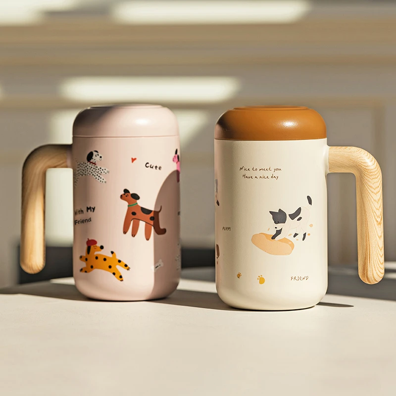 摩登主妇陶瓷内胆保温杯带手柄办公室水杯女2024新款家用泡茶杯子