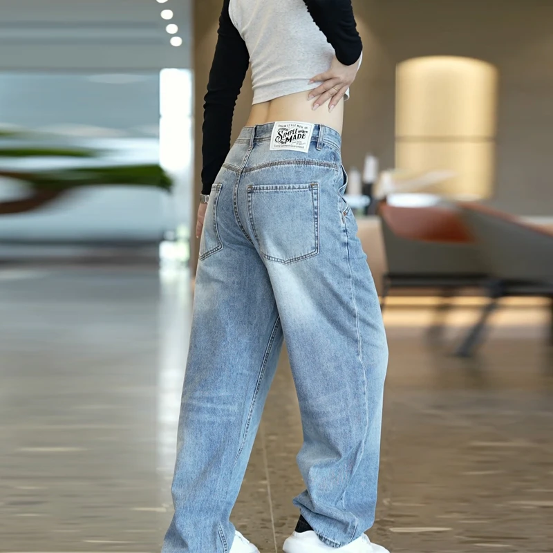 美式复古轻奢大牛高街潮流阔腿重工水洗高街做旧百搭痞帅牛仔裤男