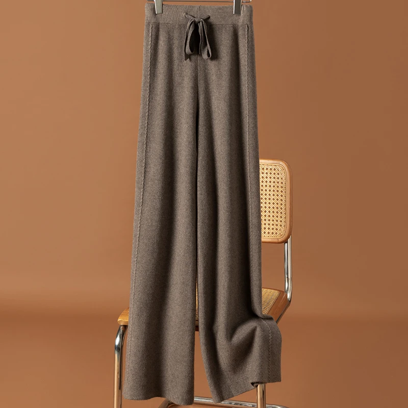 2023冬季新款羊毛阔腿直筒裤高腰针织显瘦宽松百搭时尚外穿休闲裤