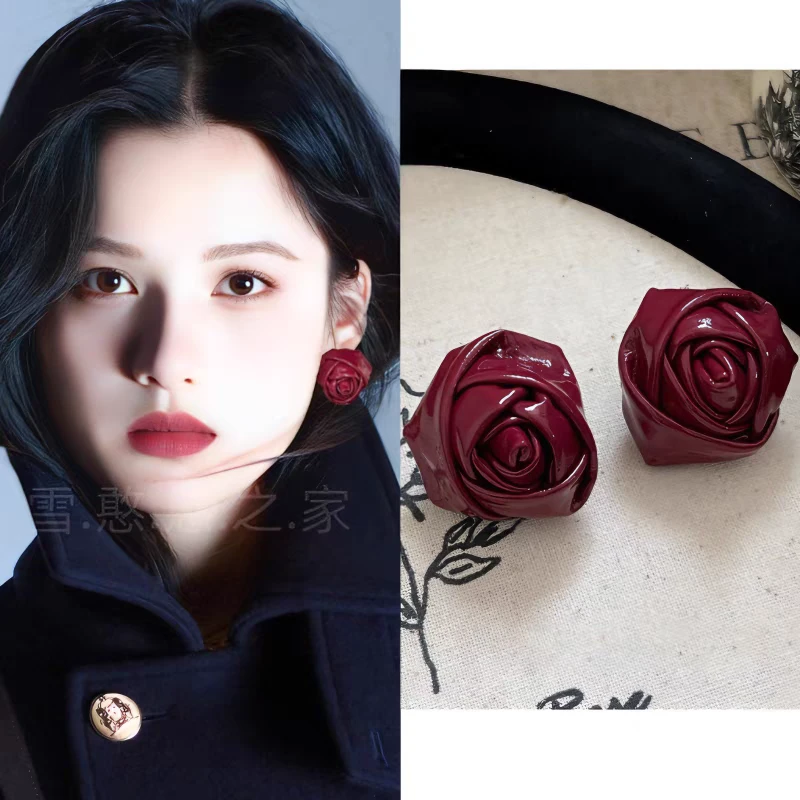 合金耳饰 玫瑰花安可拉红耳环耳钉耳坠耳夹耳饰