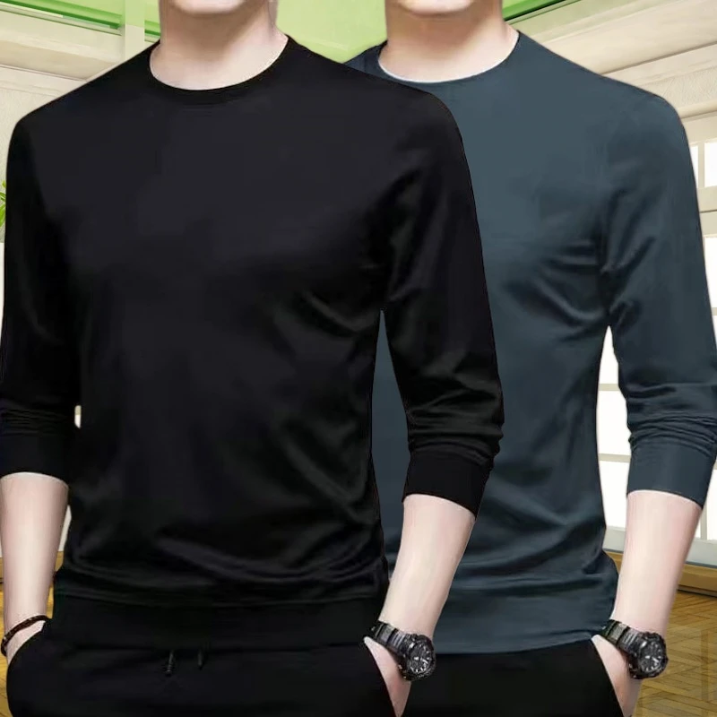 纯色时尚韩版打底衫男圆领春秋t恤上衣服潮流修身长袖t恤男士秋冬