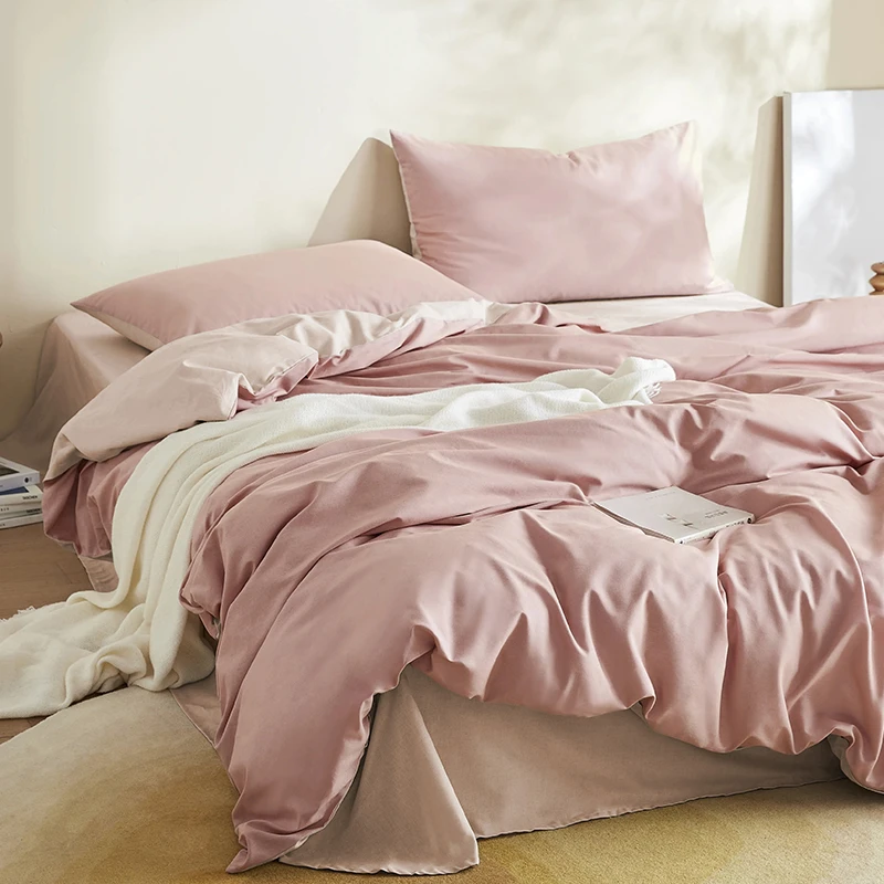 menglan/梦兰全棉贡缎臻棉素色床单四件套轻奢简约丝滑单人床上