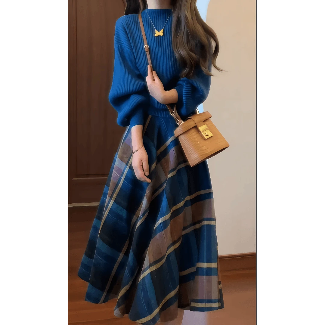 赫本风高级感套装女秋冬新款学院风气质盐系毛衣裙子两件套装930