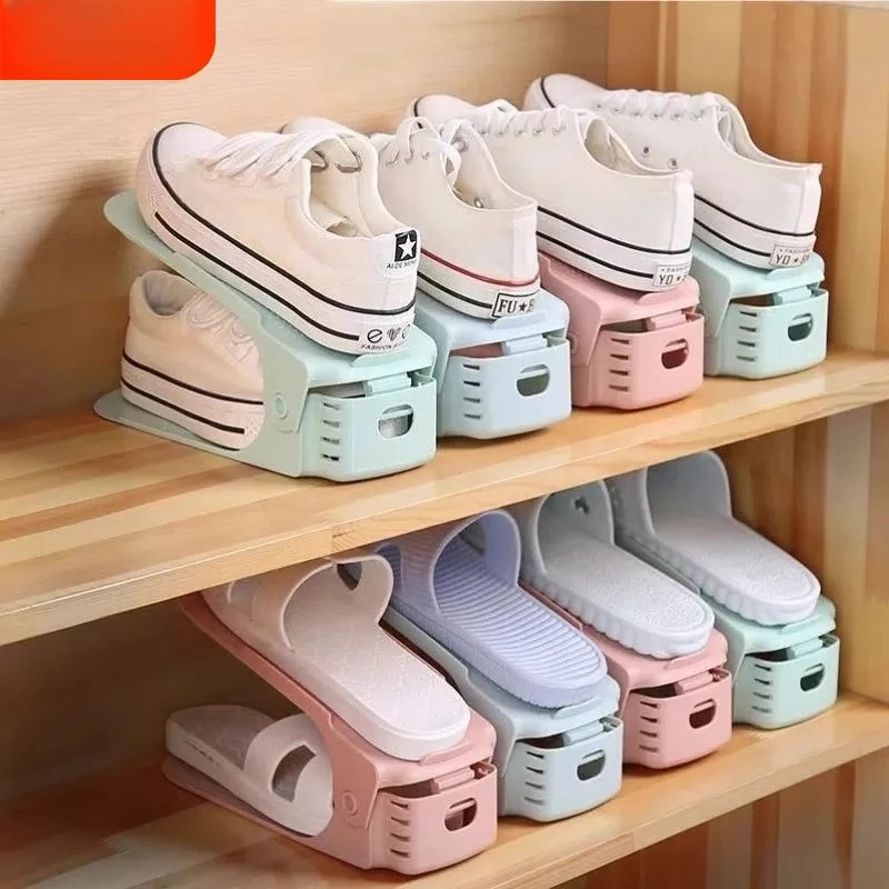 加厚可调节鞋柜鞋子收纳神器塑料鞋架双层简易家用一体式鞋托架