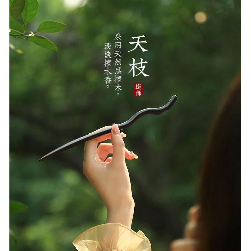 吾道黑檀木发簪女古风日常盘发木质簪子高级感新中式发簪现代简约
