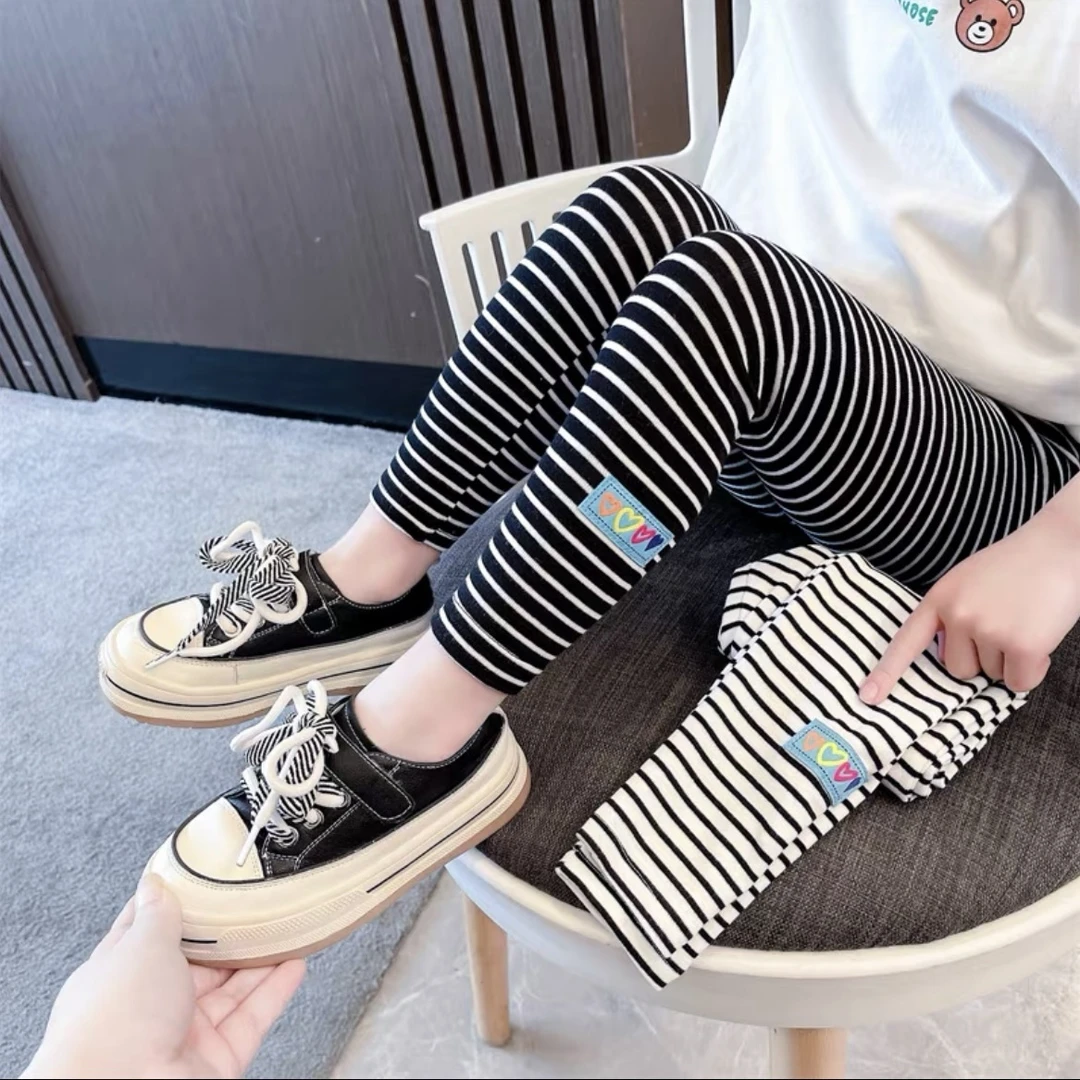 诺佳童装女童打底裤外穿洋气2023春秋新款儿童弹力宝宝条纹百女孩