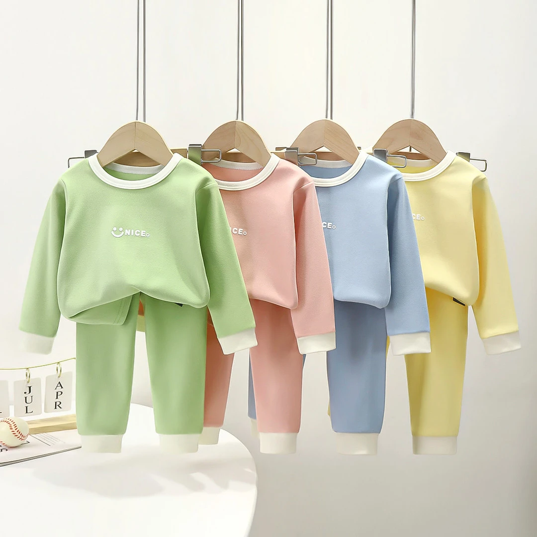 诺佳童装2023新款儿童内衣套装春秋糖果色男女宝家居服保暖自发热