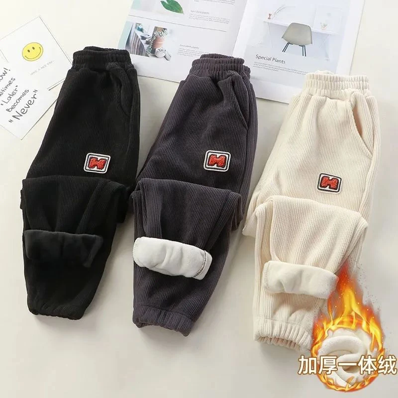 诺佳童装女童灯芯绒裤保暖裤子冬季外穿一体绒中大童秋冬款加绒加