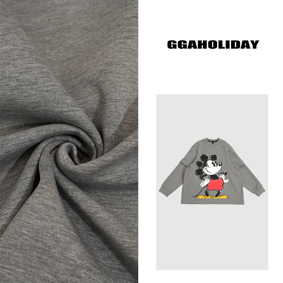 GGAHOLIDAY美式长袖宽松休闲圆领潮流印花灰色加绒卫衣-151098