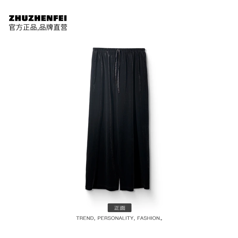 潮流黑色休闲松紧腰阔腿宽松裤-Z341030