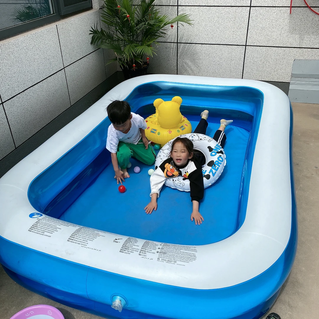 2.6米两层蓝白透明儿童充气游泳池家用充气水池拍一发八豪华套餐