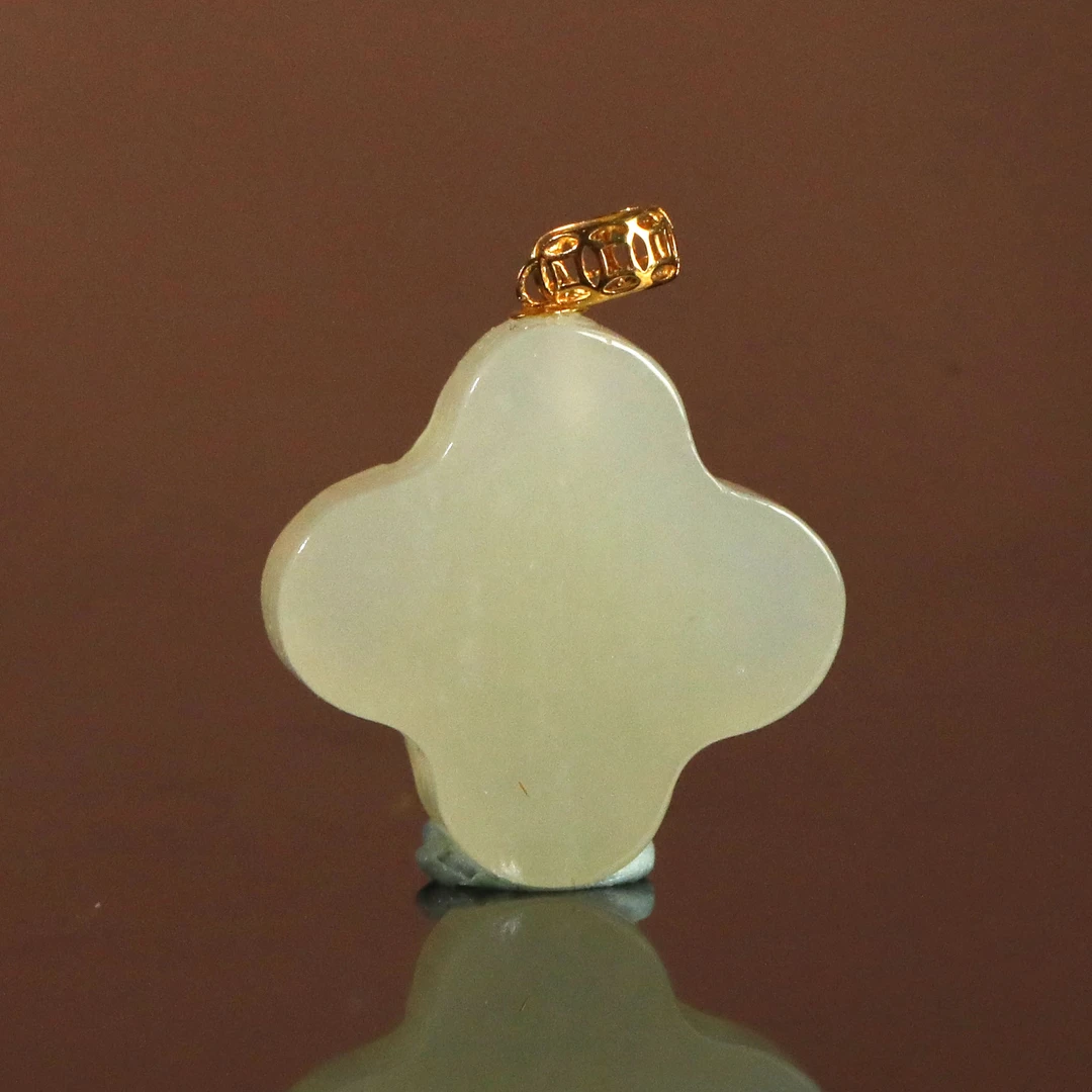 预售新疆和田玉甘黄四叶草吊坠RB242528尺寸约13mm