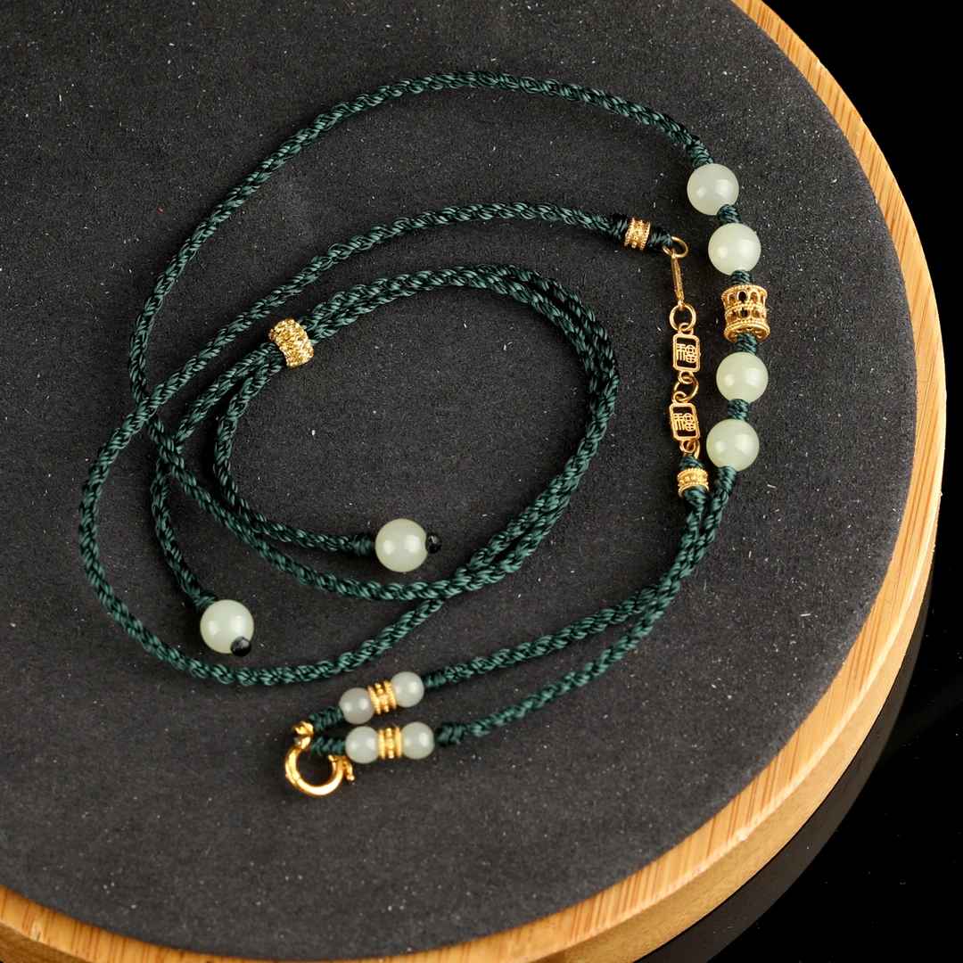 预售新疆和田玉绿黄珠珠挂件绳约6mm-RB232408