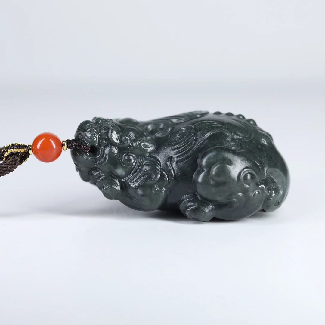 预售新疆和田玉墨绿青花貔貅RB240439尺寸约59*38*26mm