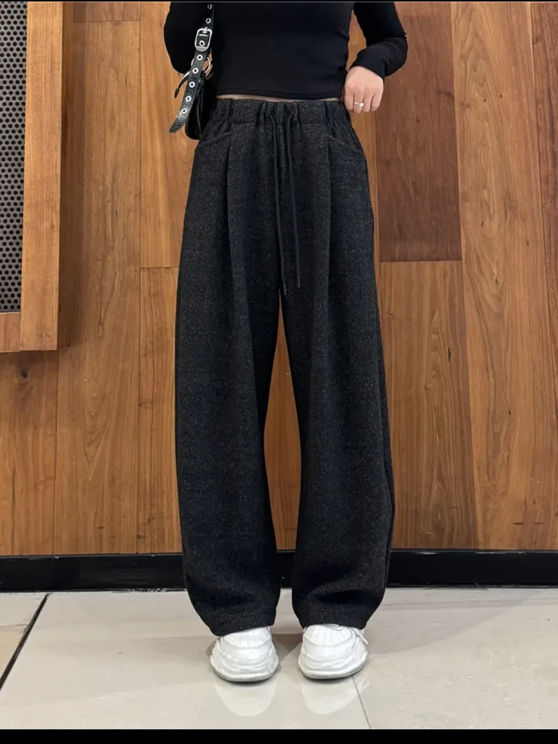 慵懒云朵绒加绒加厚宽松百搭阔腿裤弯刀裤