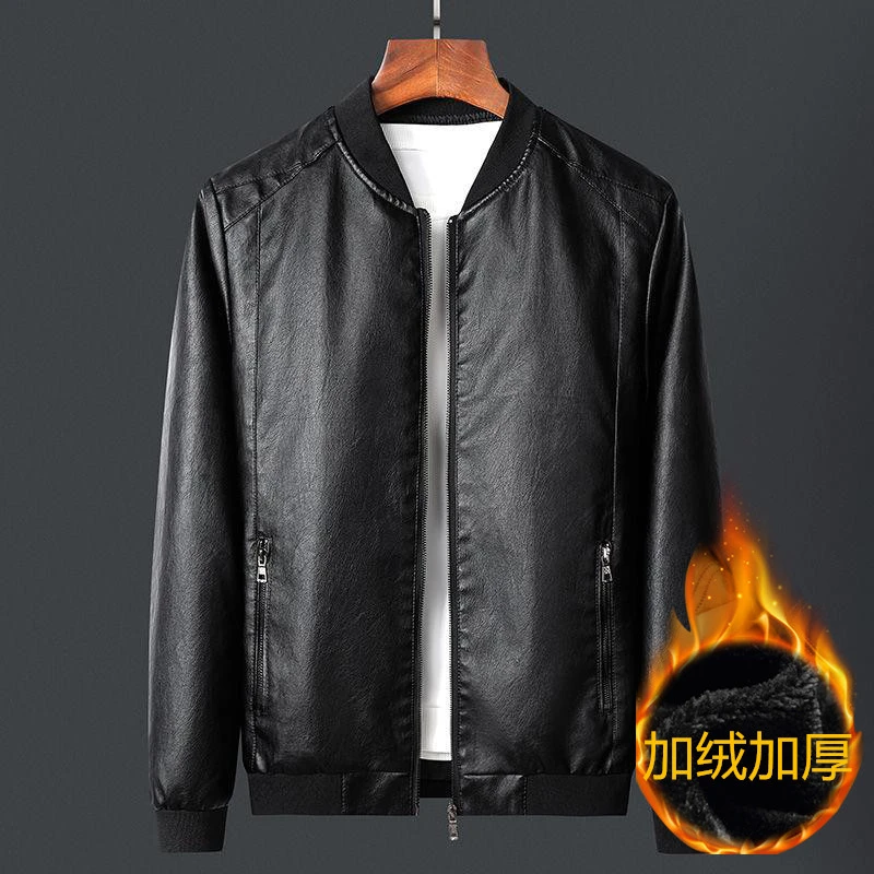 高档海宁皮衣男款加绒加厚保暖外套秋冬新款商务休闲皮夹克潮流薄