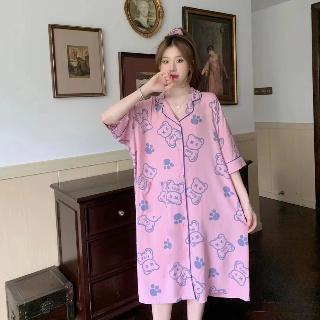 【调皮小熊】ins夏季休闲加大款女士透气宽松休闲连体衣薄款睡裙