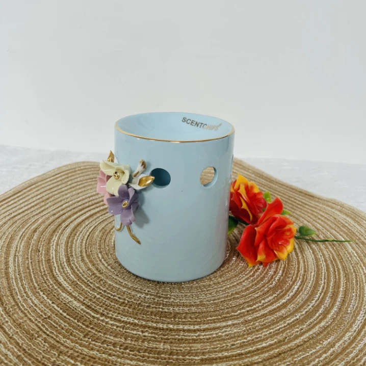 手工捏花陶瓷香薰炉没有配蜡烛两个颜色随机发要颜色的备注