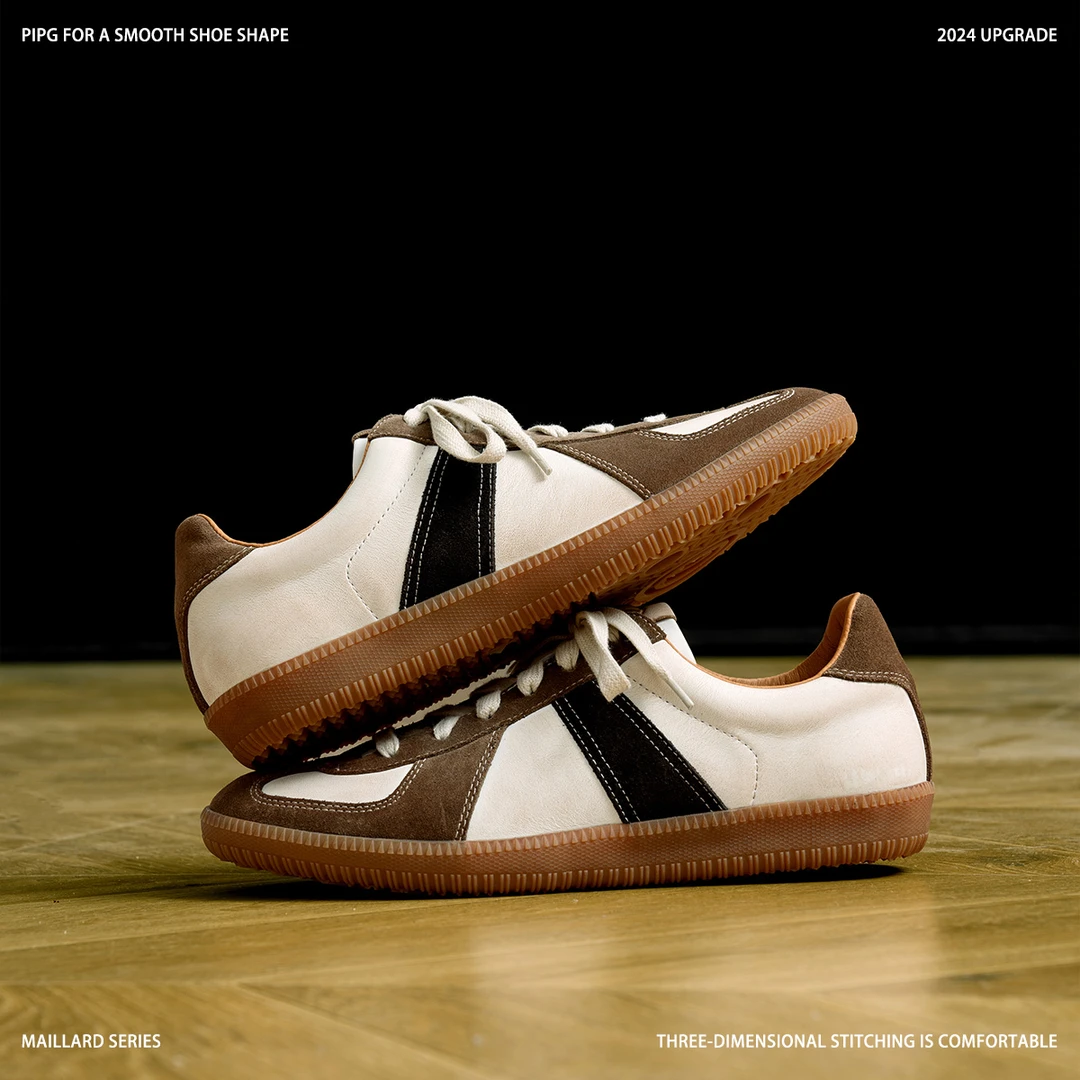 PIPG男女德训鞋真皮百搭平底休闲运动板鞋复古反毛皮2024秋季新款