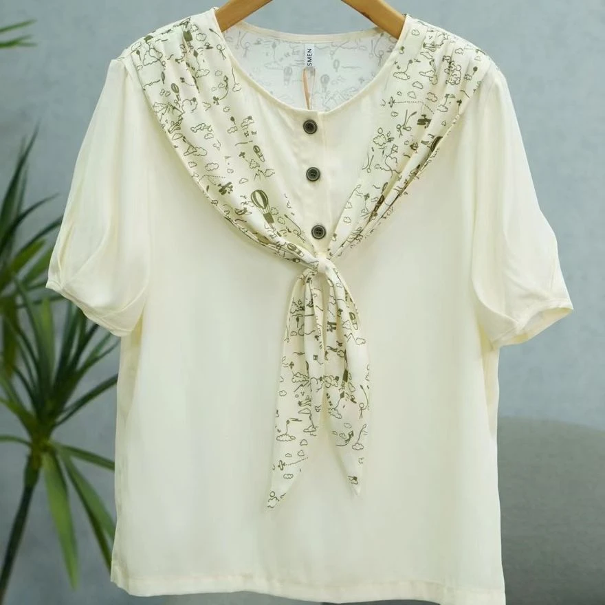 Shi系列   S385   女装简约时尚热气球丝巾上衣杏色2205567