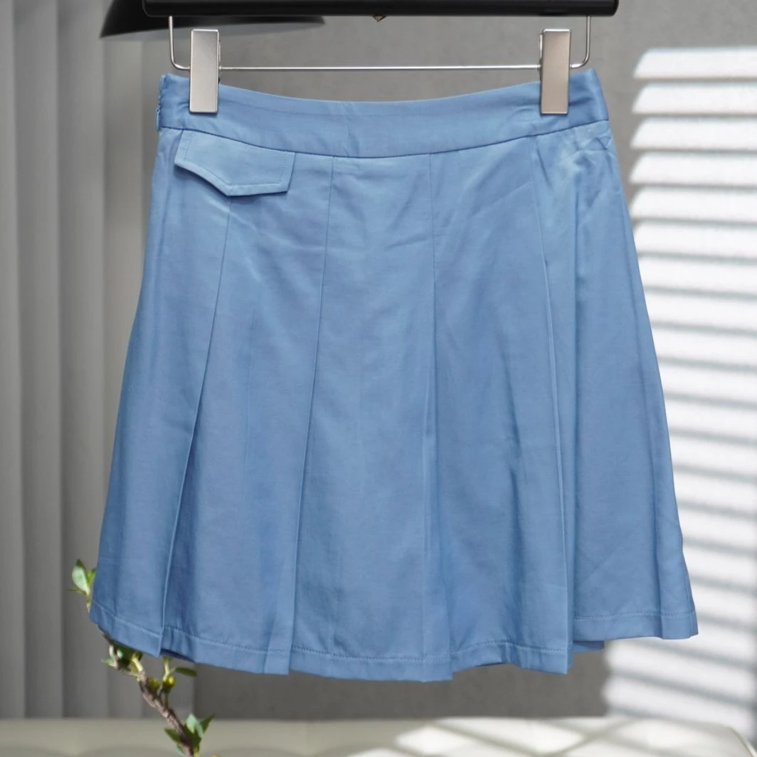 伊系列   E016  女装简约时尚夏季百褶半身裙蓝色