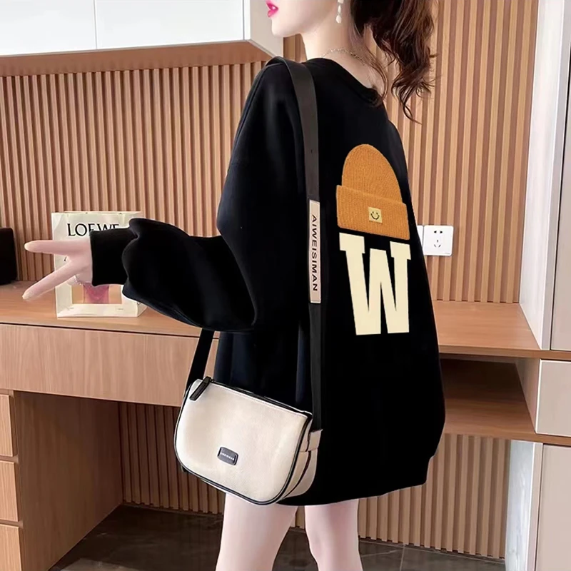 卫衣薄款女爆款加厚圆领长款长袖宽松卫衣薄款女遮屁股开衫上衣装