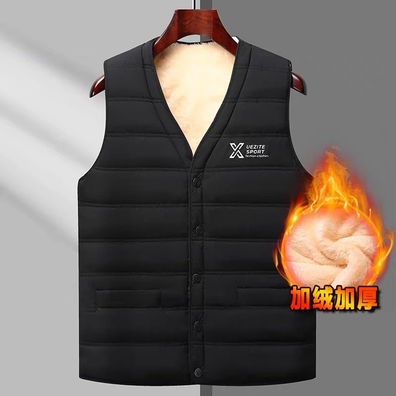 爸爸装加绒加厚棉马甲男中老年人坎肩内穿大码爷爷装背心秋冬保暖