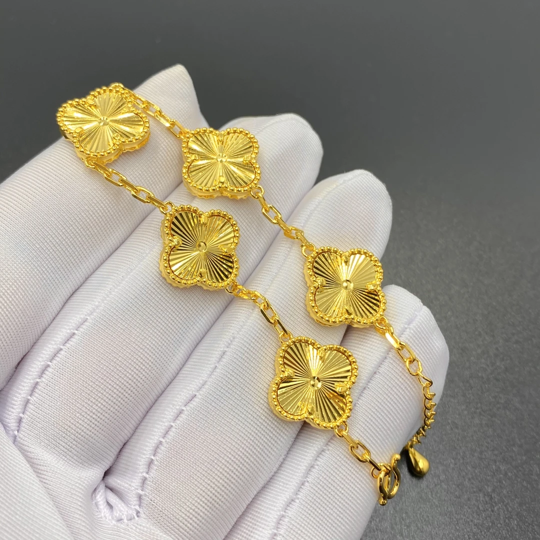 足银手链 卡15五花车花四叶草足银999 手链 厚包金 时尚百搭精美