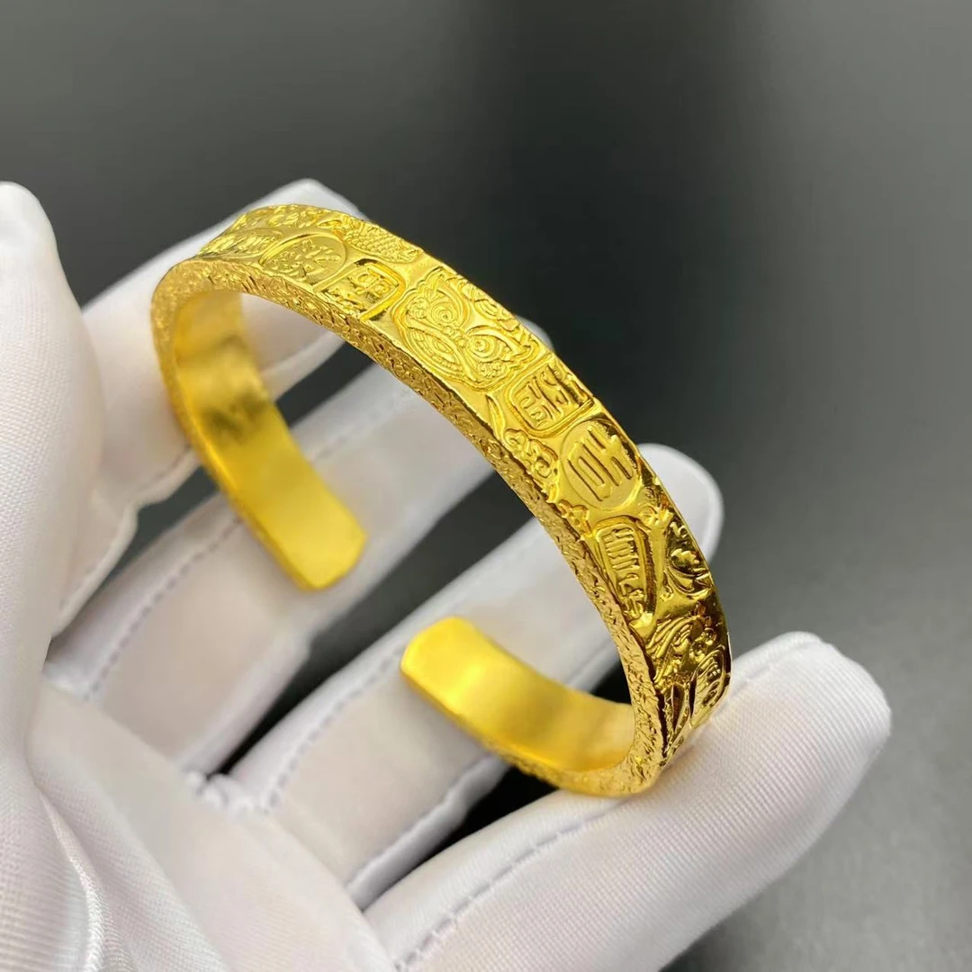 足银手镯 手工吉言手镯 足银999 厚包金 时尚百搭手工精美轻奢