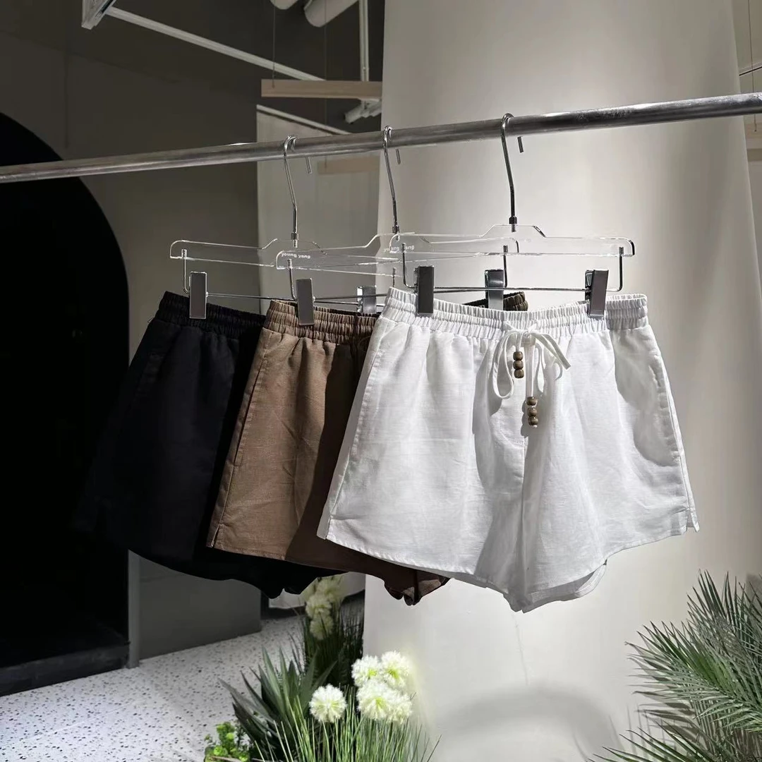 简约风松紧腰亚麻休闲短裤88185