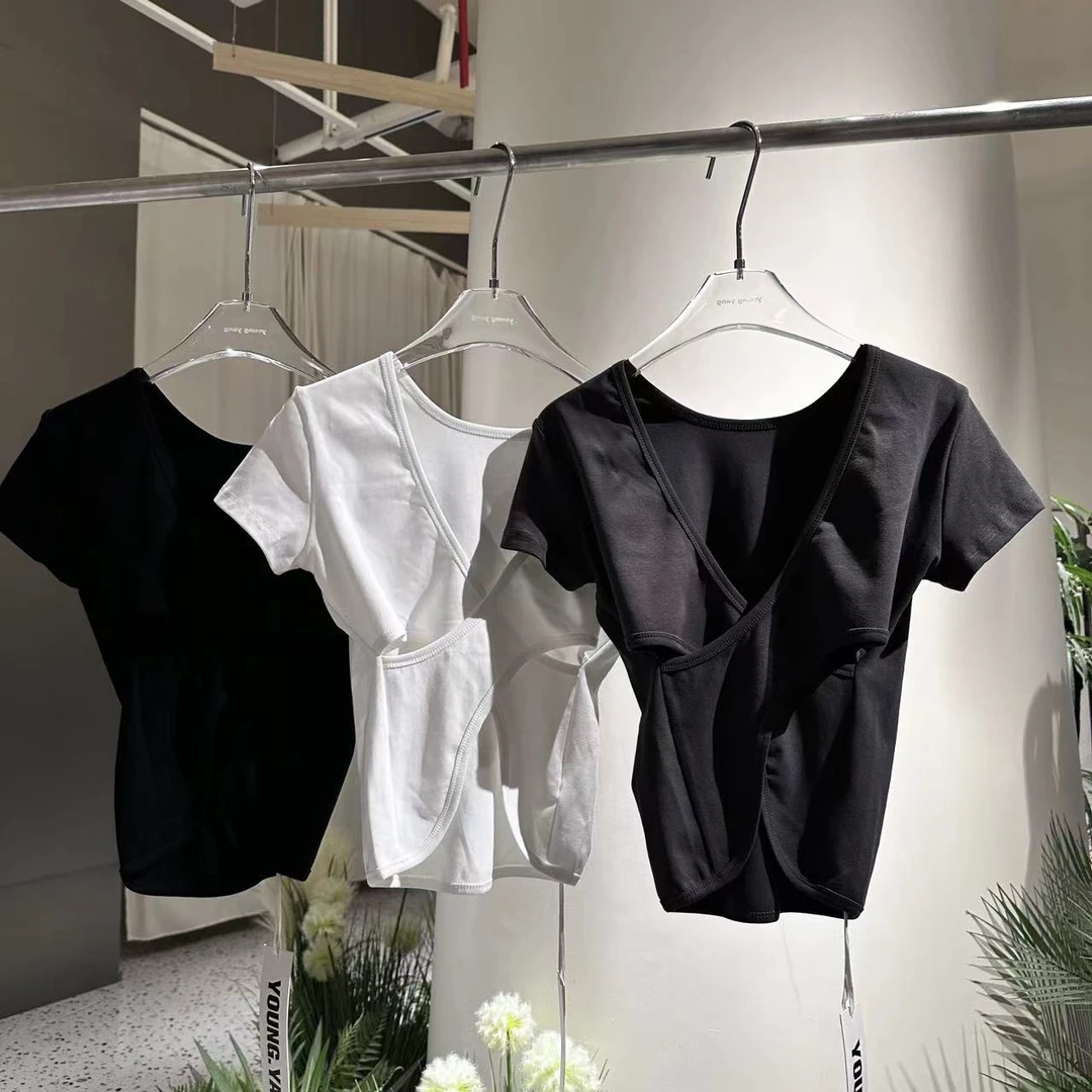 设计感后背交叉圆领显瘦T恤88086