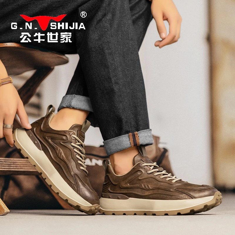 公牛世家男士2025新款休闲运动鞋厚底增高鞋男四季潮流款百搭男鞋